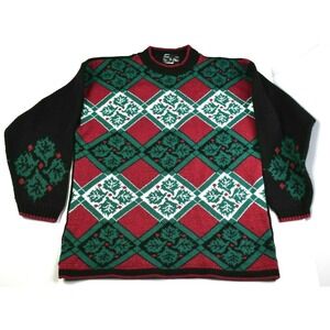 Vintage Pour Le Chic Women's Small Holiday Ugly Christmas Sweater Poinsettia